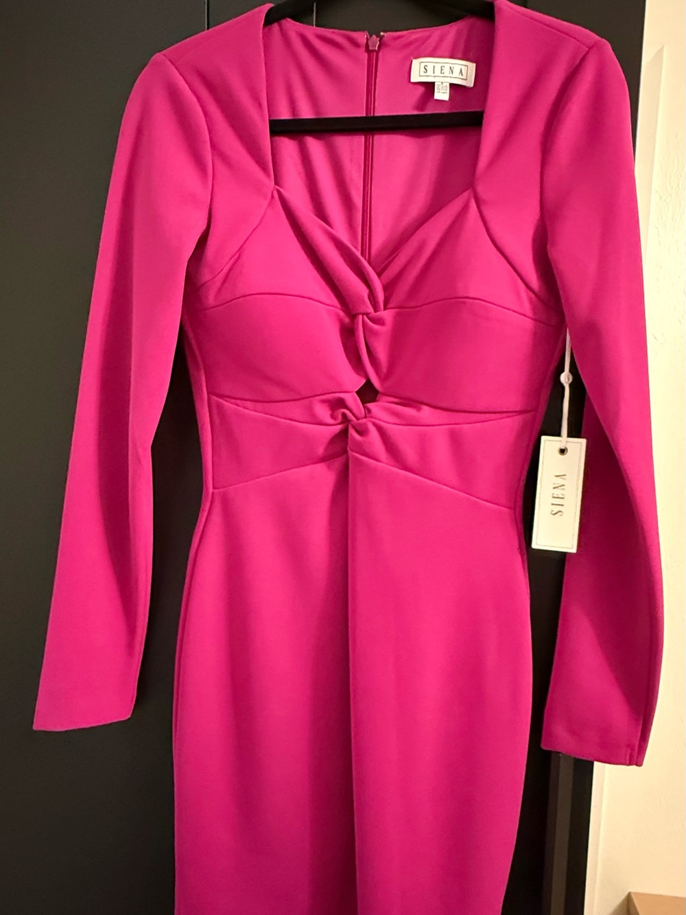 Fuchsia Long-Sleeve Twist Front Dress